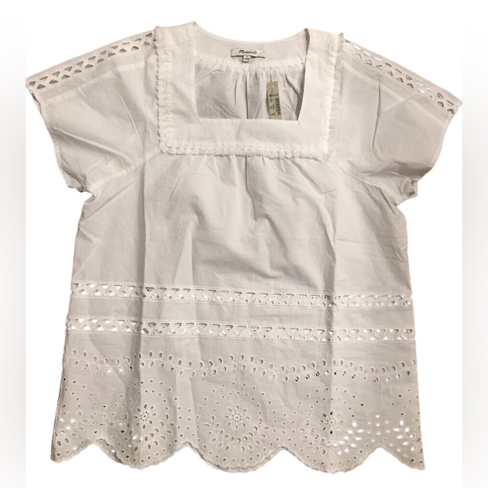 Madewell Angelica White Scallop Hem Women’s Blouse Size Small - Picture 3 of 7